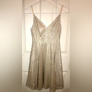 Lulus Lookout Weekend Sparkly Gold Skater dress XS